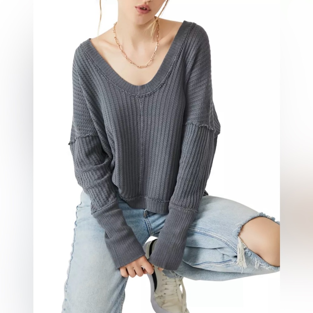 Free People We The Free New Magic Thermal Top color Gray size Medium 100% Cotton